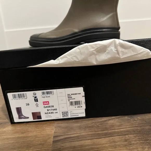 CHANEL Olive Rubber Boots with Black Trim